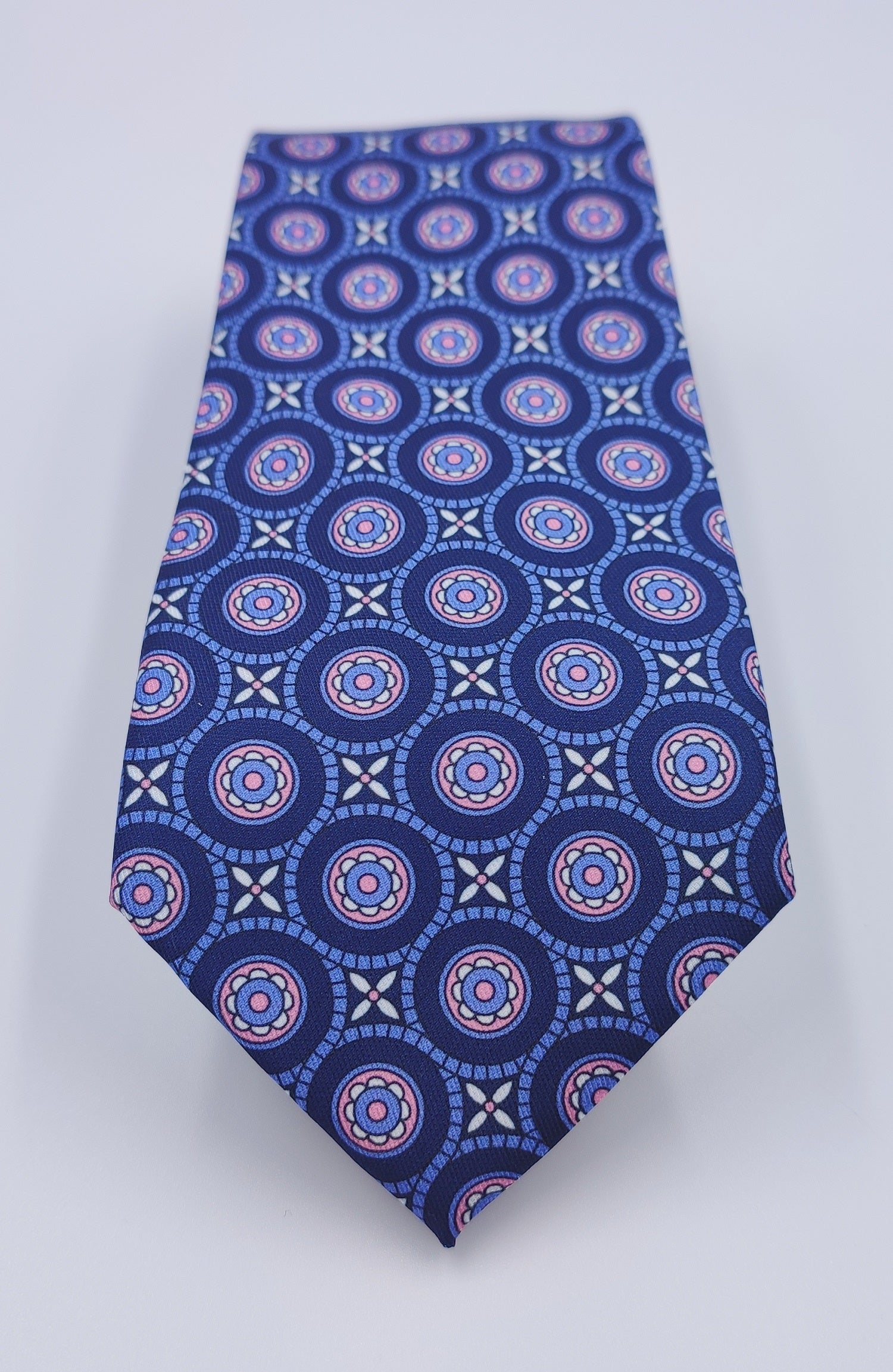Blue with Pink Bold Circles Microfiber Necktie