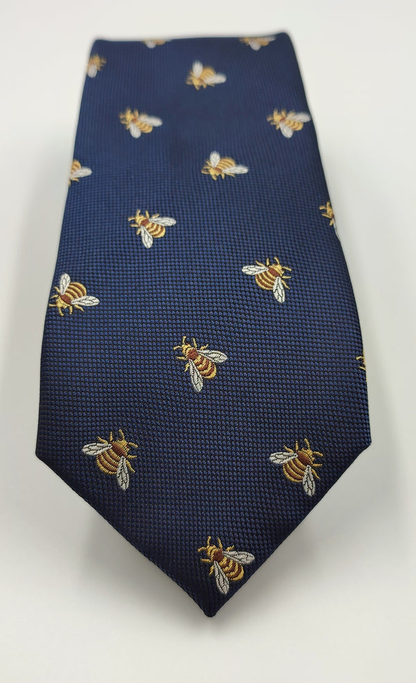 Bees Blue Microfiber Necktie