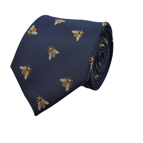 Bees Blue Microfiber Necktie