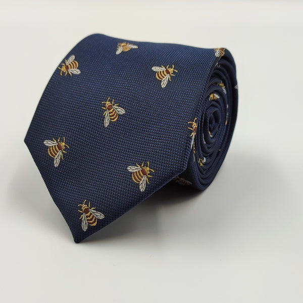 Bees Blue Microfiber Necktie