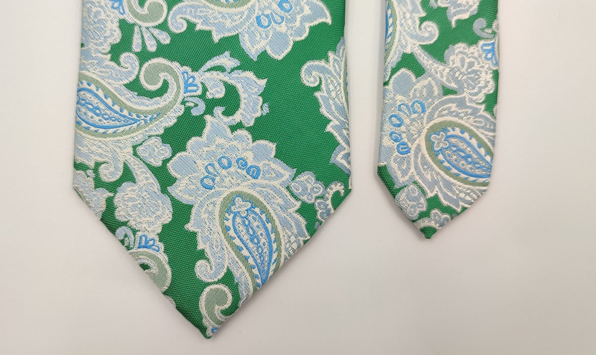 Necktie/Green Paisley Art Silk-With Pocket Square