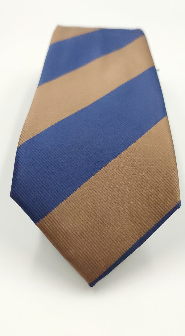 Blue & Brown Wide Stripped Microfiber Necktie