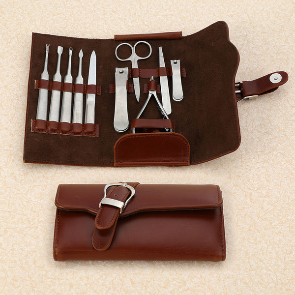 Brown Leather Nail Care Kit - 10 pcs