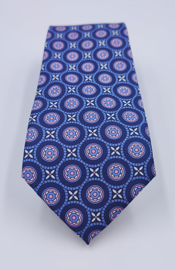 Blue with Pink Bold Circles Microfiber Necktie