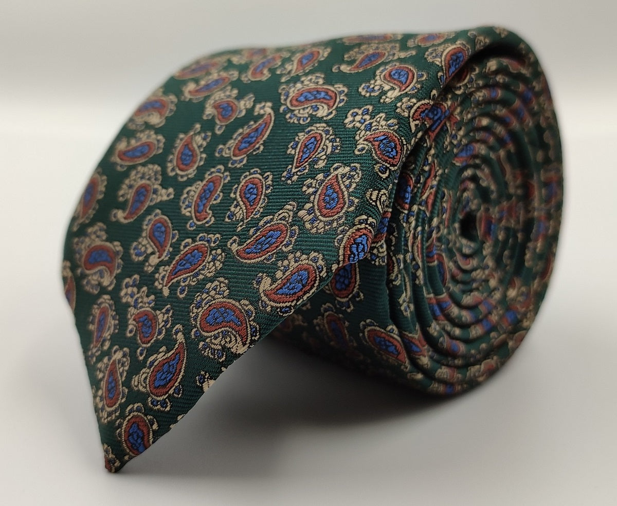 Necktie/Green Paisley Art Silk-With Pocket Square-2