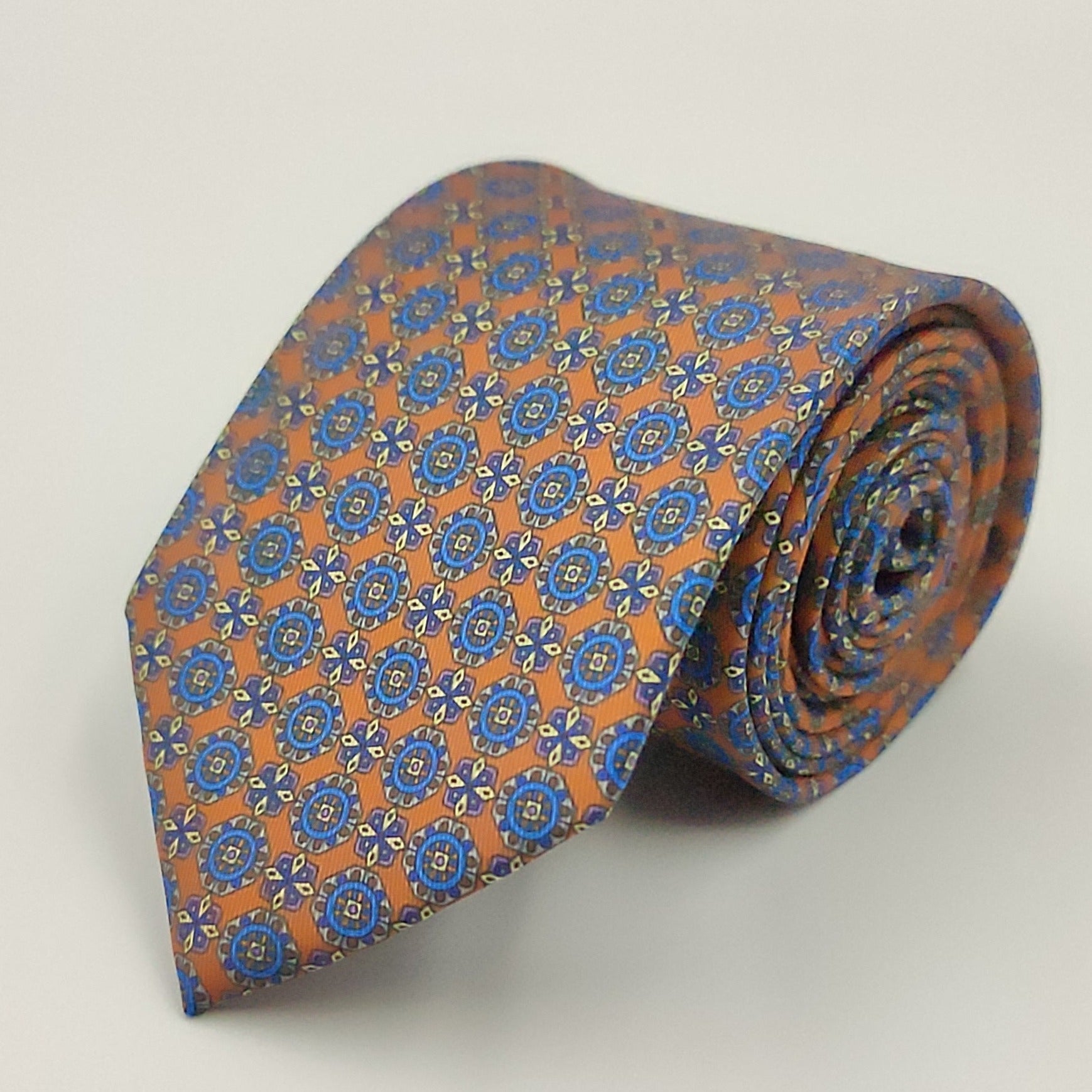 Brown with Blue Bold Circles Microfiber Necktie