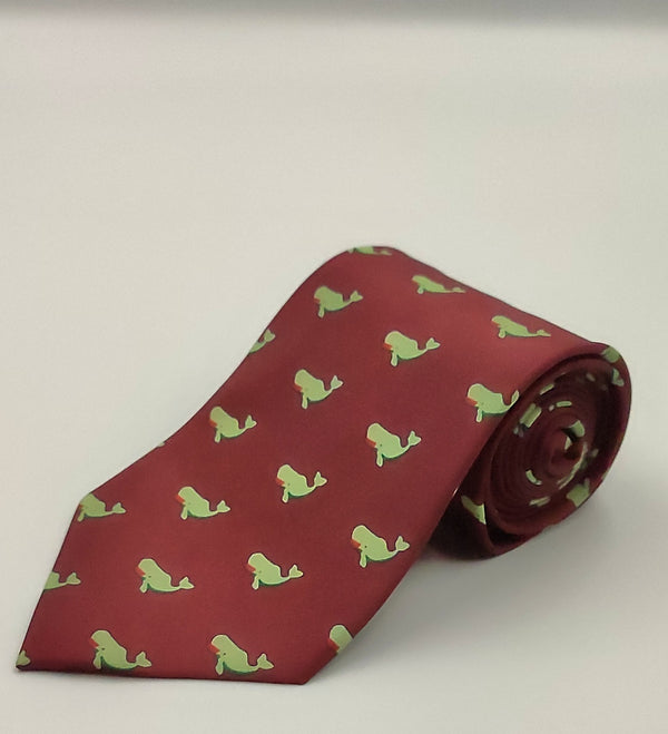 Necktie/Whales Red Printed