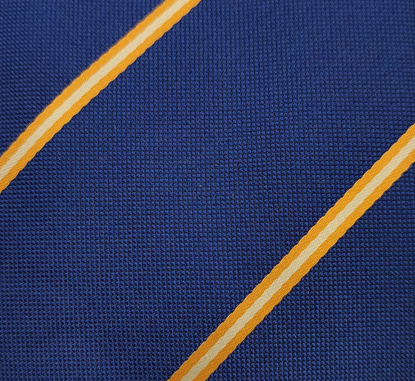 Necktie/Yellow Stripes Blue Art. Silk With Pocket Square