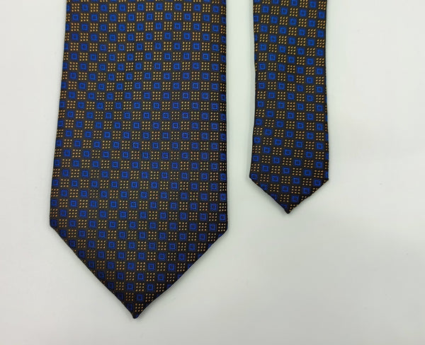 Necktie/Gold & Blue Polka Dot Art. Silk-With Pocket Square