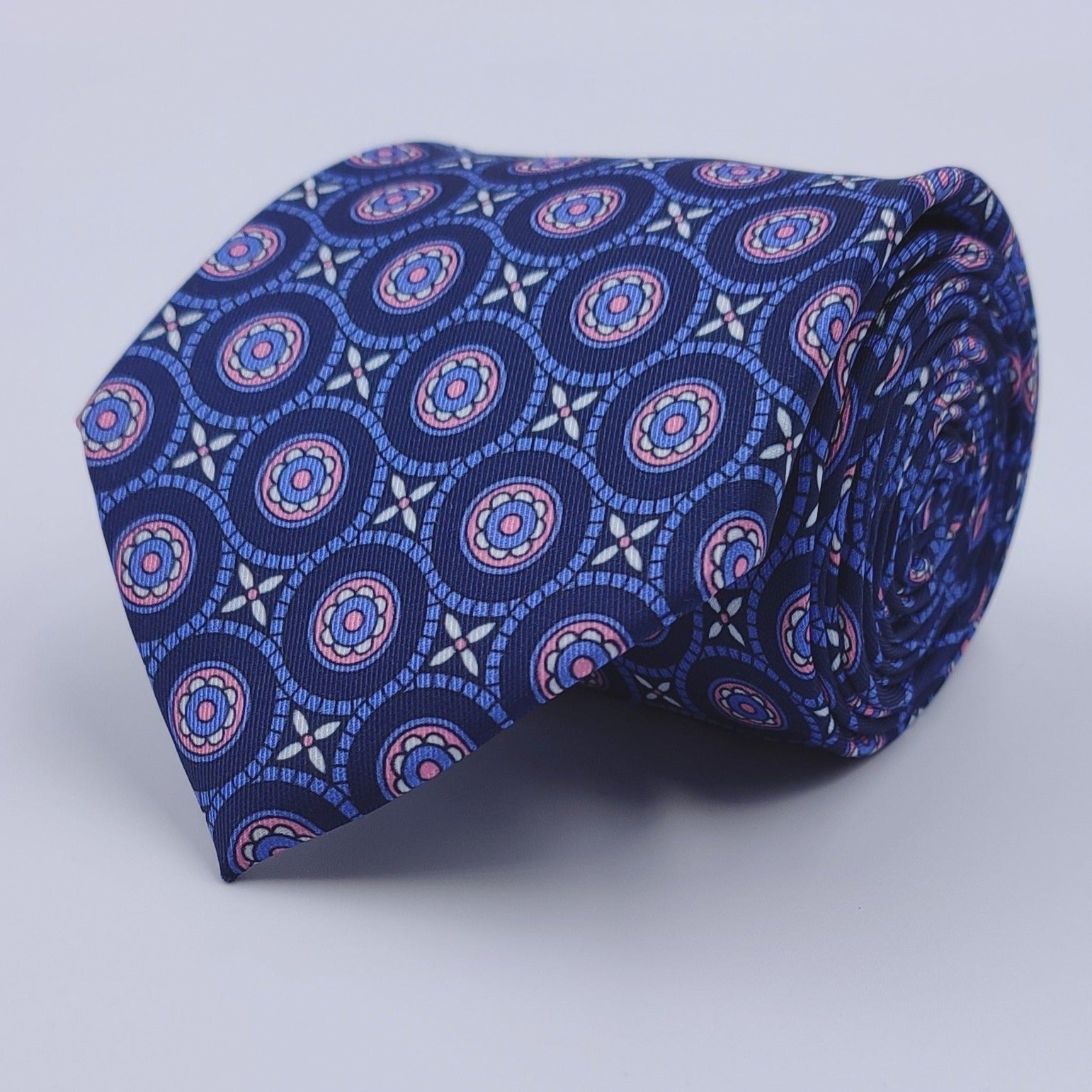 Blue with Pink Bold Circles Microfiber Necktie