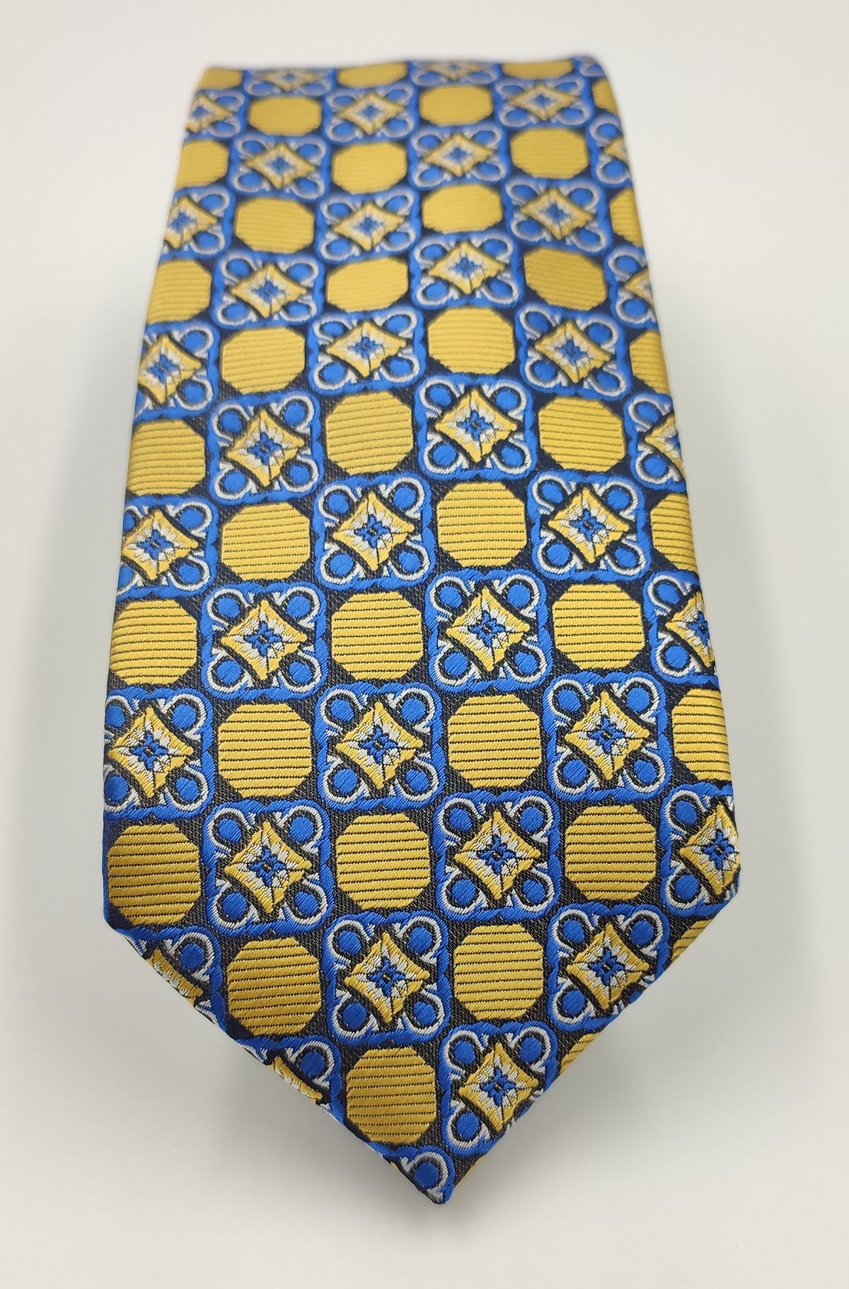 Neckties/Gold & Blue Polka Dot Art. Silk-With Pocket Square