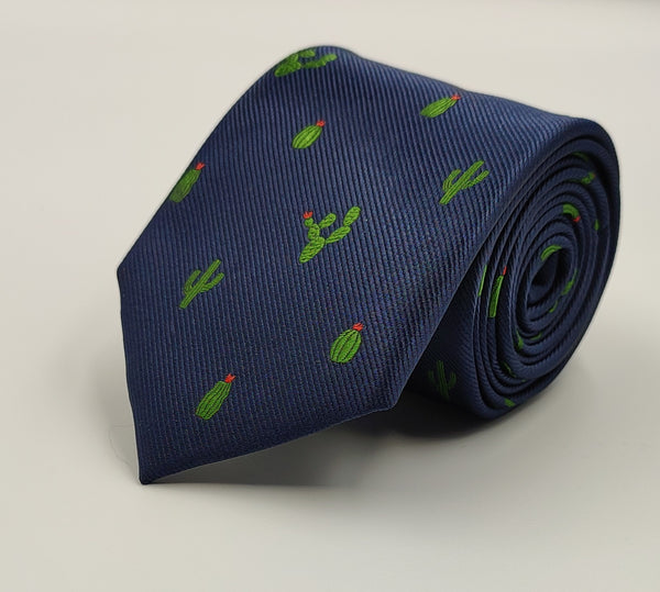 Green Cactus Blue Microfiber Necktie