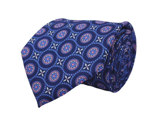 Blue with Pink Bold Circles Microfiber Necktie
