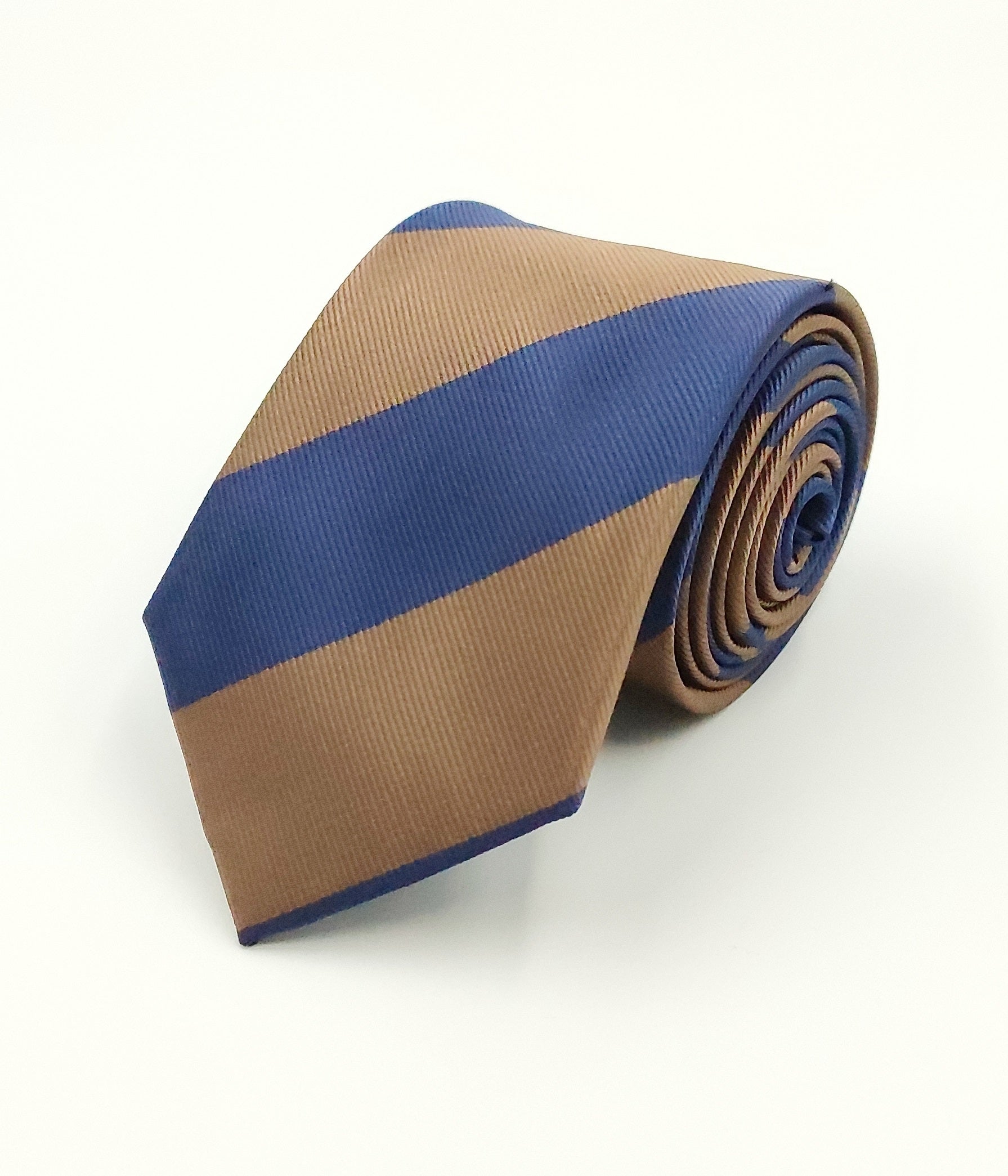 Blue & Brown Wide Stripped Microfiber Necktie