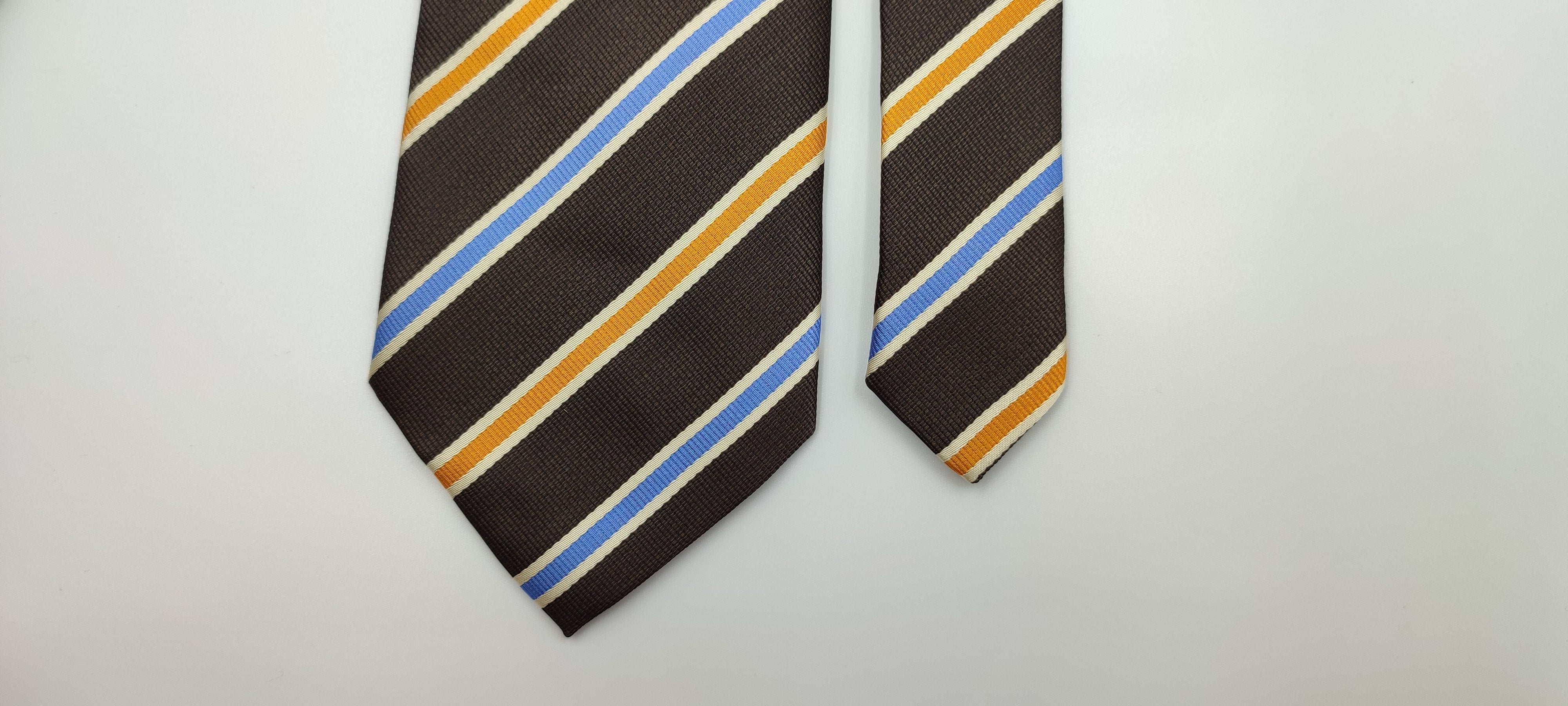 Blue & Yellow Stripped Brown Necktie - With Pocket Square