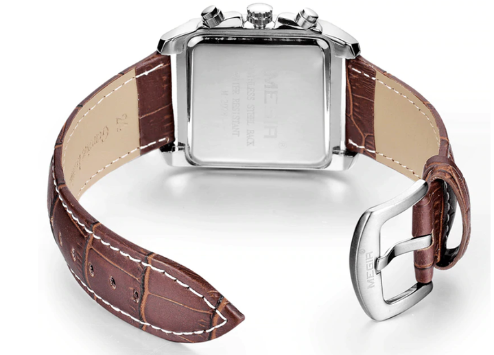 Brown Leather Square Watch for Men