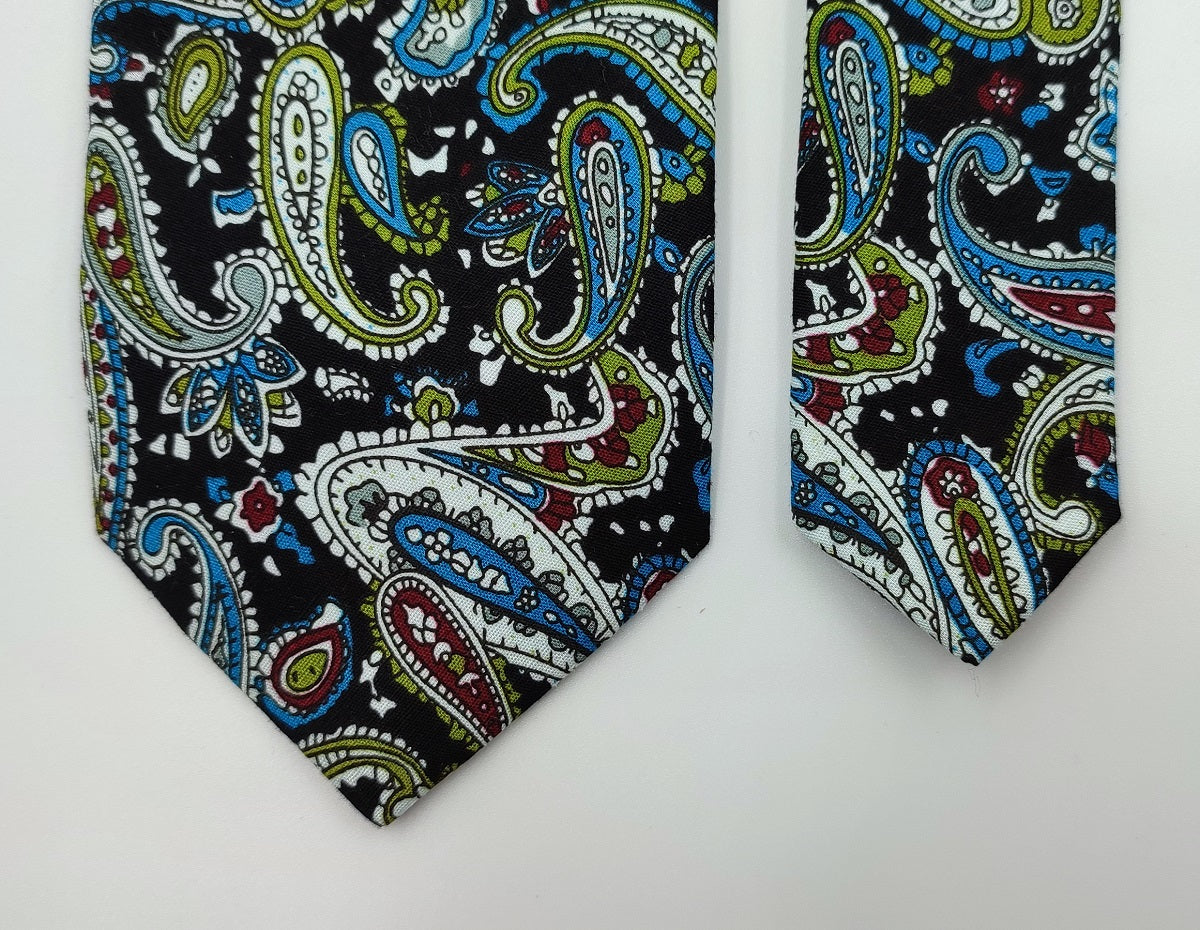 Multicolor Paisley Cotton Necktie/With Pocket Square