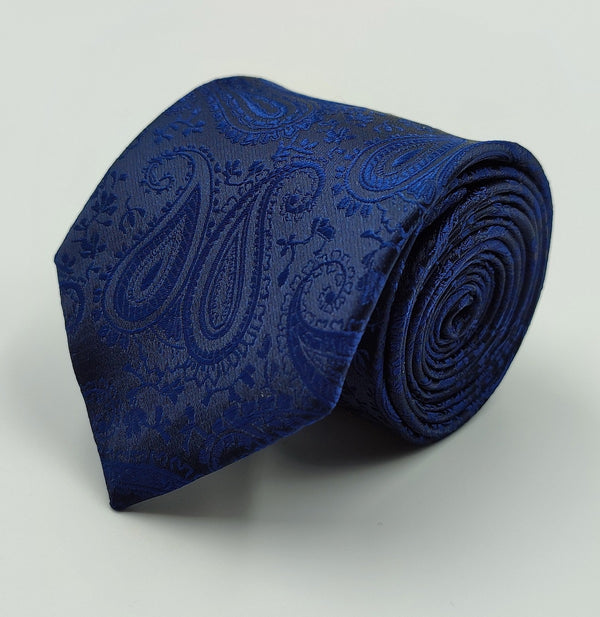 Dark Blue Paisley Necktie/With Pocket Square