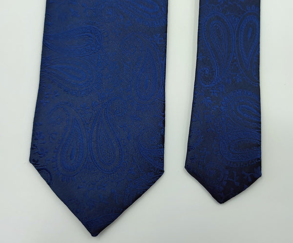 Dark Blue Paisley Necktie/With Pocket Square