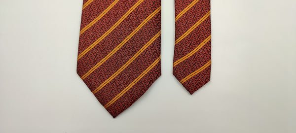 Orange/Red Stripped Necktie - With Pocket Square