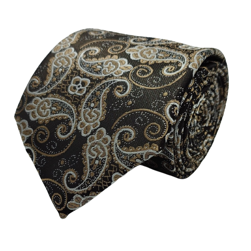 Brown Paisley Art Silk Necktie/with Pocket Square