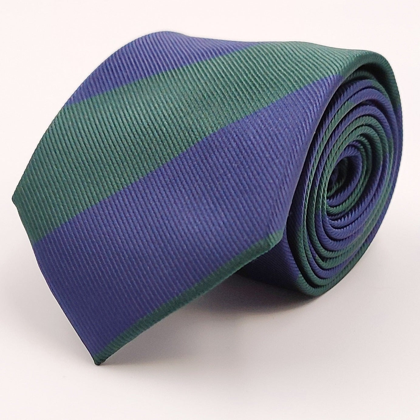 Blue & Green Wide Stripped Microfiber Necktie