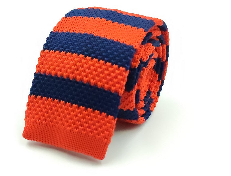 Necktie/Orange & Blue Stripped Knitted