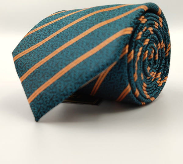 Necktie/Green Stripped Art Silk-With Pocket Square