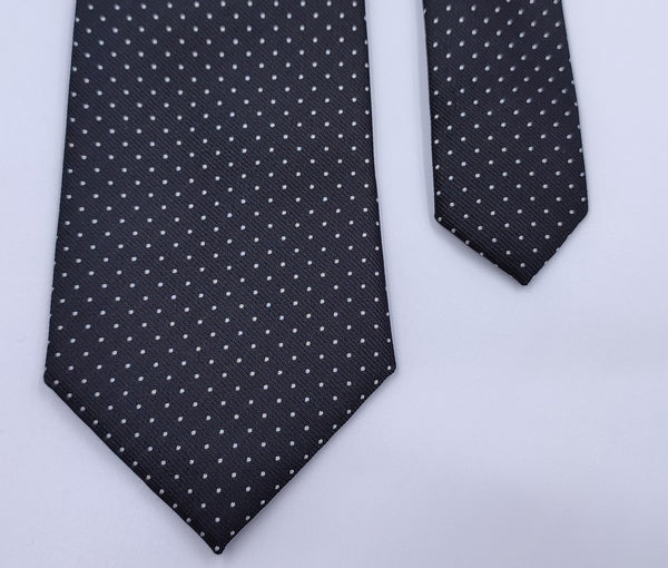 White Dots Black Microfiber Necktie