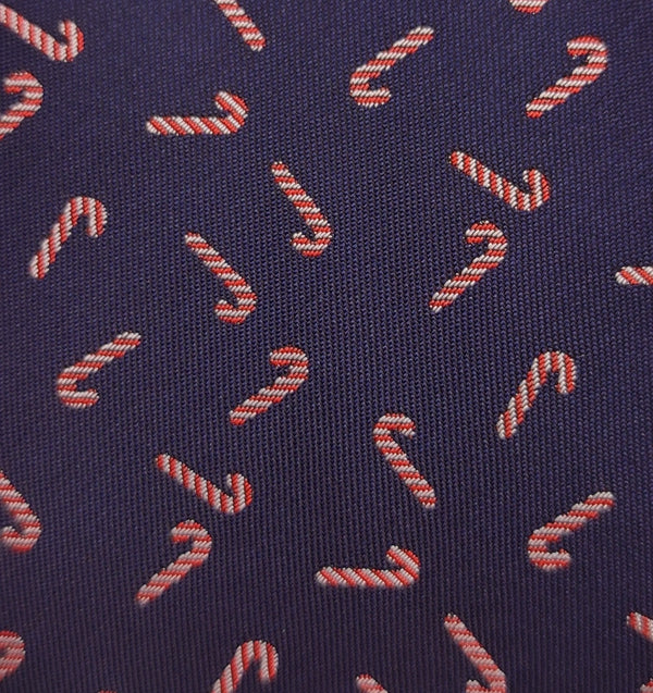 Candy Cane Christmas Blue Microfiber Necktie