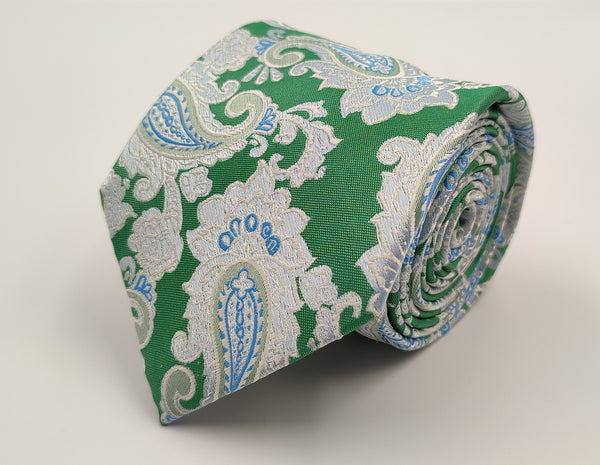Necktie/Green Paisley Art Silk-With Pocket Square