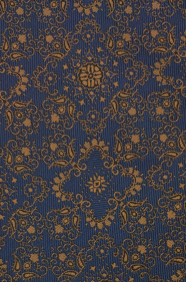 Gold Paisley Navy Necktie - With Pocket Square