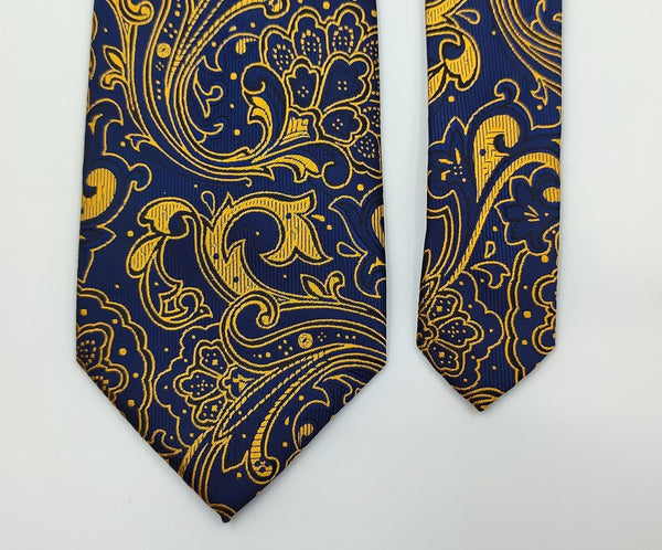 Navy Blue&Gold Paisley Necktie/With Pocket Square