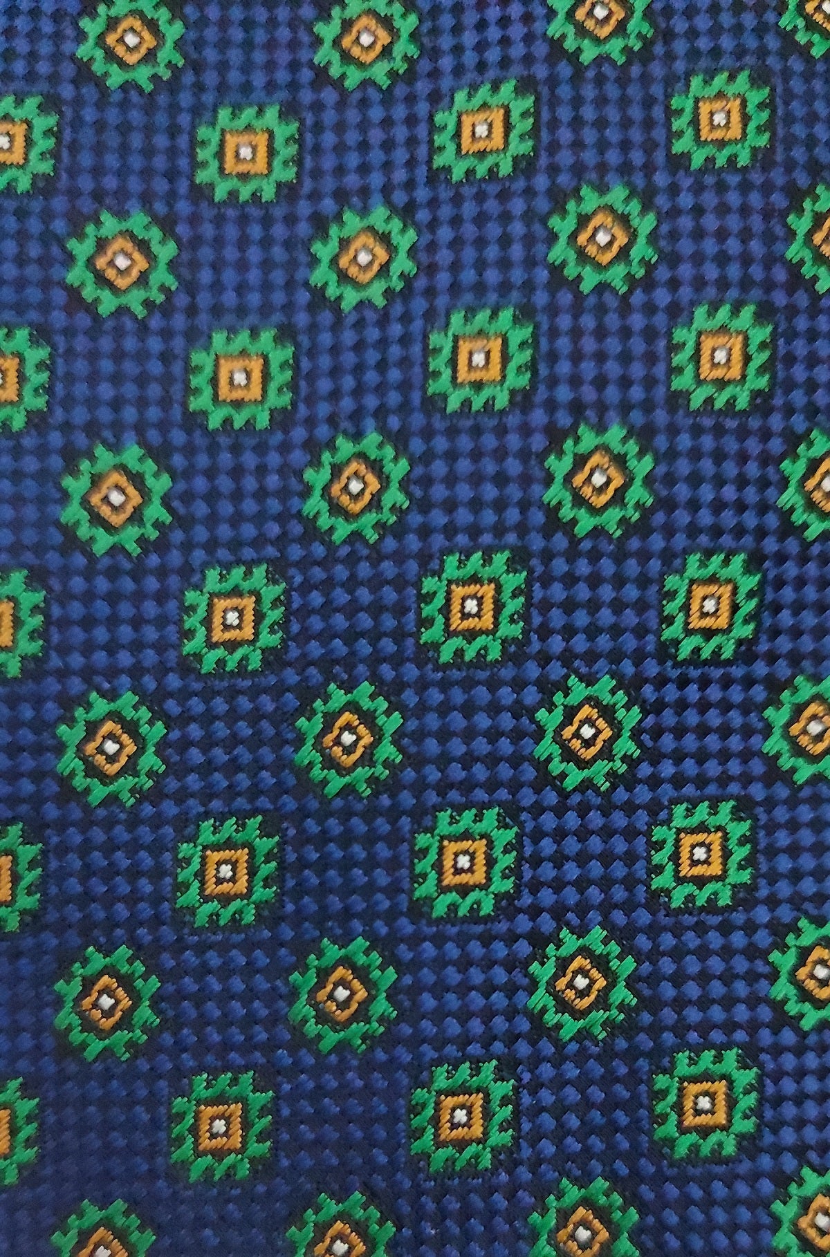 Necktie/Green Flowers Blue Polka Dot