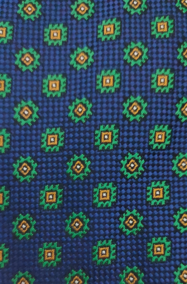 Necktie/Green Flowers Blue Polka Dot