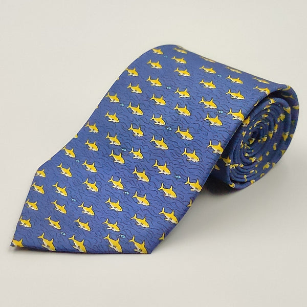 Yellow Sharks Blue Printed Necktie