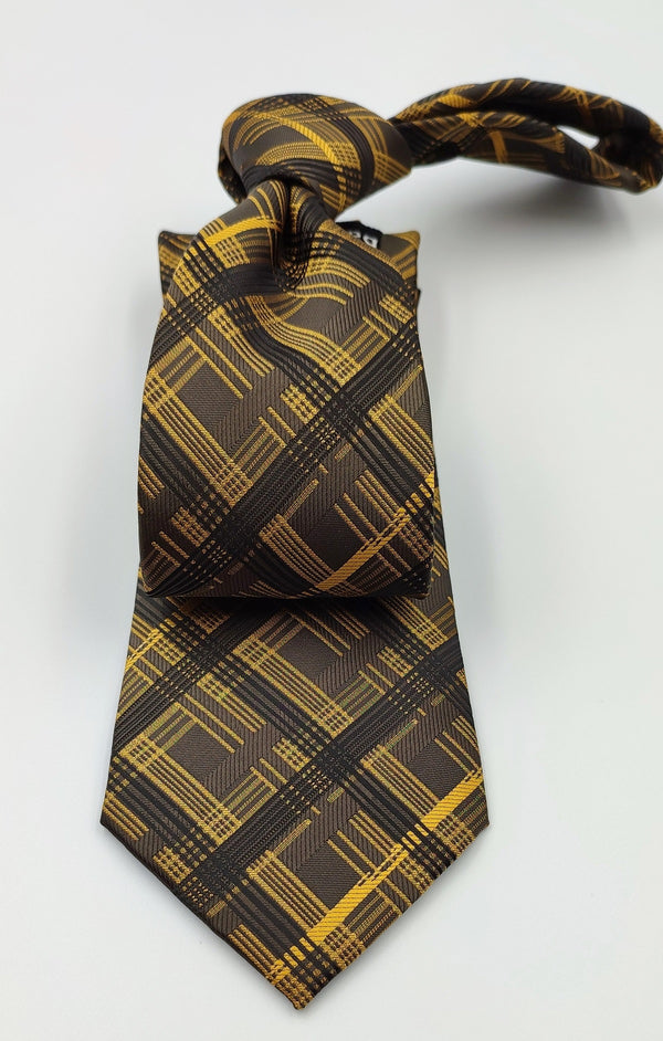 Necktie/Gold Plaid Art Silk-With Pocket Square