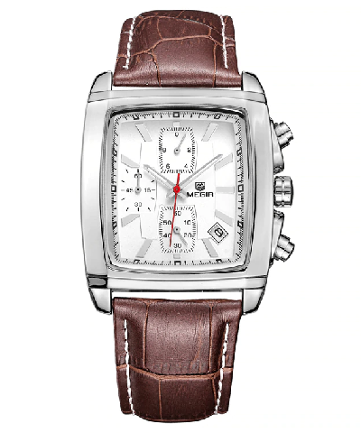 Brown Leather Square Watch for Men