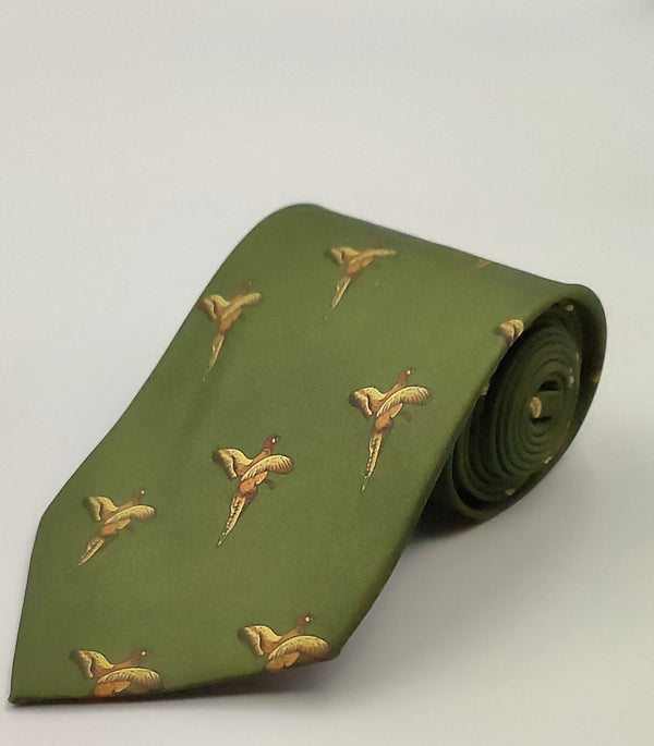 Necktie/Pheasants Green Printed
